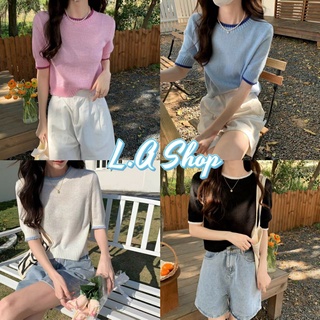 L.A Shop ​พร้อมส่ง  เสื้อถักไหมพรมแขนสั้น คอกลม สีพาสเทลน่ารักเกาหลีมาก "88615"