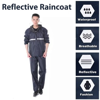 【จัดส่งจากกทม】เสื้อกันฝน ชุดกันฝน raincoat เสื้อกันฝนมีแถบสะท้อนแสง (เสื้อ+กางเกง+กระเป๋าใส่) เนื้อผ้าใส่สบายทนทานกันฝนด