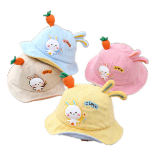 โปรโมชั่น : พร้อมส่ง หมวกเด็ก 2เดือน-18เดือน รอบหัว46-48 cm. หมวกบักเก็ตติดตุ๊กตากระต่าย