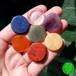 ชุดหินขัดมัน 7จักระ ทรงกลมแบน Chakra Stone Set