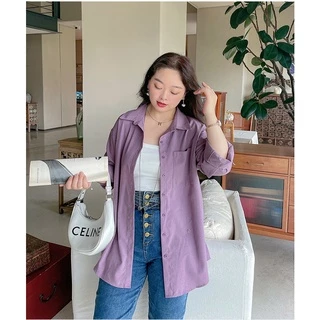 2ชิ้นลด50% (3015) เสื้อเชิ้ตแขนยาว ทรงเบสิคใส่เดี่ยวๆหรือใส่คลุมก็ได้ลุคโคเรียเวอร์เสื้อผ้าสาวอวบอ้วน พลัสไซส์