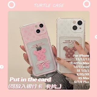 เคสโทรศัพท์มือถือ ลายหมี พร้อมช่องใส่บัตร สําหรับ Apple iPhone 14 13 12 11 PROMAX XS XR XSMAX SE2020 6 7 8P