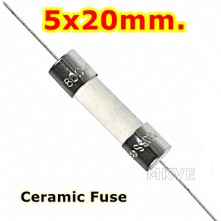 (5ตัว) 3.15A , 4A , 5A , 6.3A , 8A , 10A , 15A , 20A  250V เซรามิคฟิวส์ มีขา , Ceramic Fuse 5x20mm.