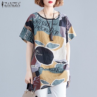 Zanzea เสื้อยืดลําลอง คอกลม แขนห้าส่วน ทรงหลวม พิมพ์ลาย สไตล์วินเทจ แฟชั่นสําหรับสตรี