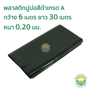 พลาสติกปูบ่อ PE ผ้าใบปูบ่อ หนา 0.20มม ขนาด กว้าง 6 เมตร ยาว 30 เมตร สีดำ