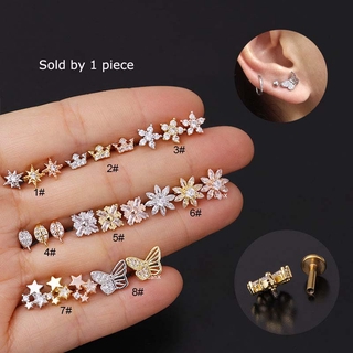 ต่างหูสแตนเลส 16 Gauge Labret Lip Stud Earrings 6 มม . 1 ชิ้น