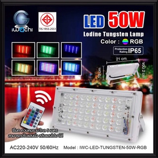 IWACHI โคมสปอร์ตไลท์ LED 50W สลับสี RGB 220V มีมอก. โคมส่อง โคมไฟสนาม โคมไฟฟลัดไลท์ โคมเมทัล สปอร์ตไลท์ FLOODLIGHT โคมไฟ สลับสี หลายสี