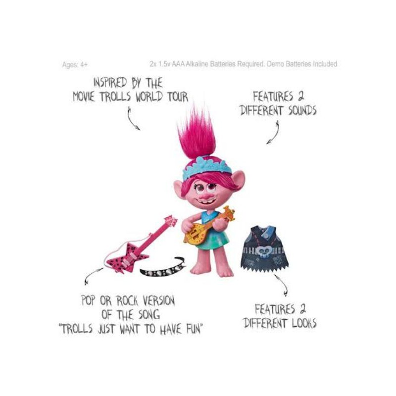 ✳DreamWorks Trolls World Tour Pop-to-Rock Poppy Singing Doll with 2 Different Looks and Sounds โทรลส์ ตุ๊กตา