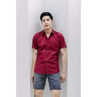 Maple Club Shirt เสื้อเชิ้ตแขนสั้น ทรงเข้ารูป Oxford Shirt Slim Fit สีเลือดหมู