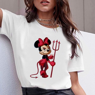 เสื้อยืดใหม่Evil Minnie Mouse T Shirt New Women Disney Tshirt Funny Top Tee Fashion Female Clothes T-shirts Dropshipขนาด
