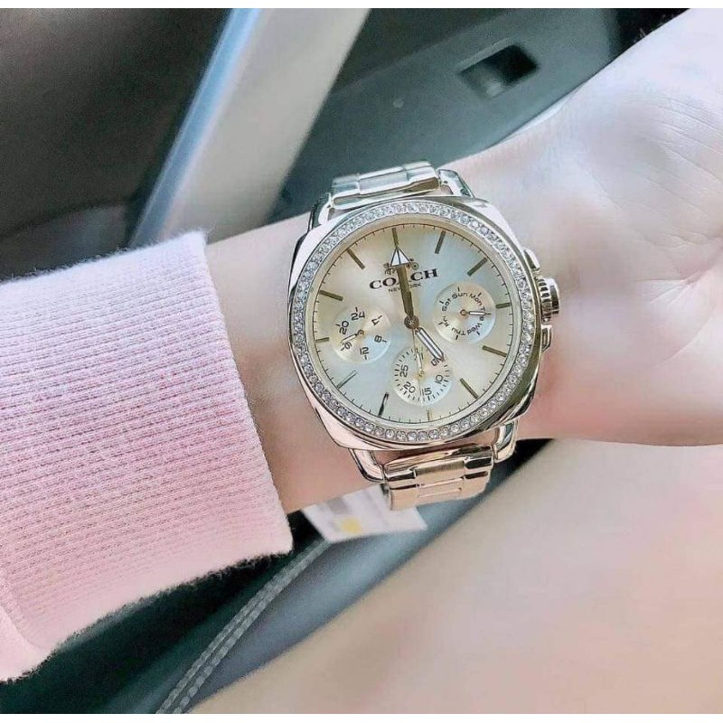 🎀 (สด-ผ่อน) นาฬิกา ขนาด 40 มิล สีทอง 14503130 Coach Womens Mini Boyfriend Gold Tone Stainless Glitz Watch