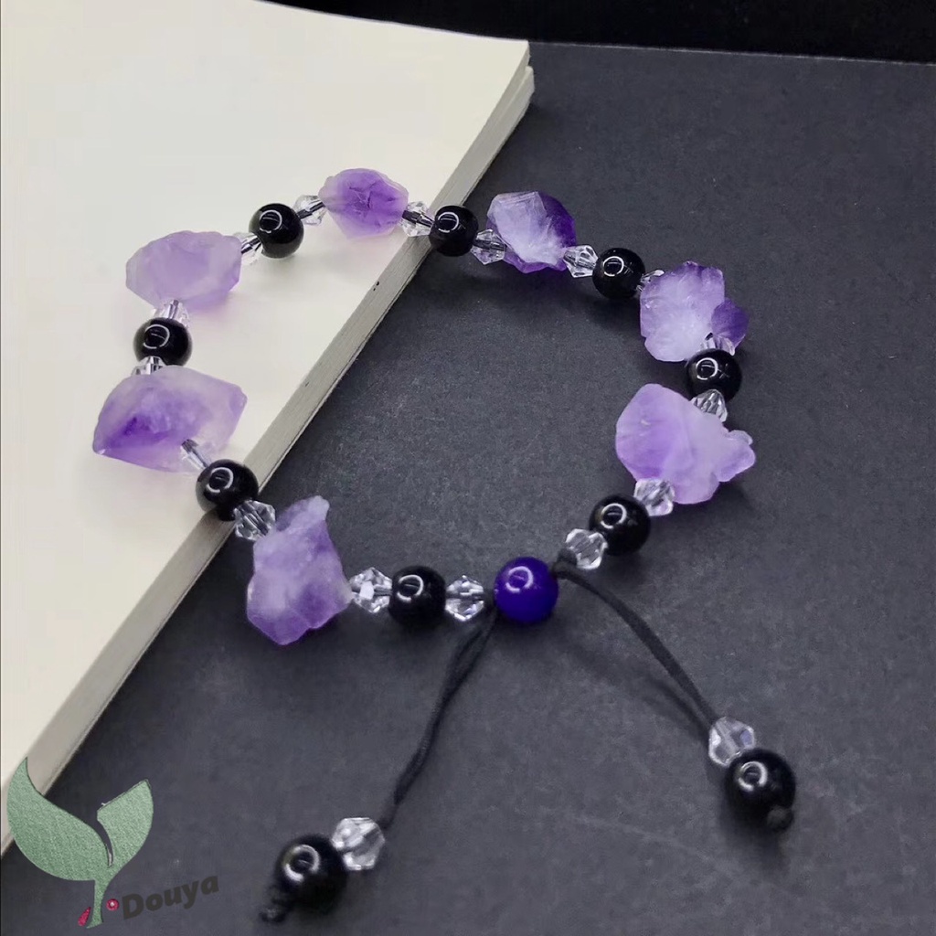 สร้อยข้อมือมาคราเม่คริสตัลอเมทิสต์ แบบธรรมชาติ สามารถปรับได้ บรรเทาความเครียด สําหรับผู้ชาย และผู้หญิง