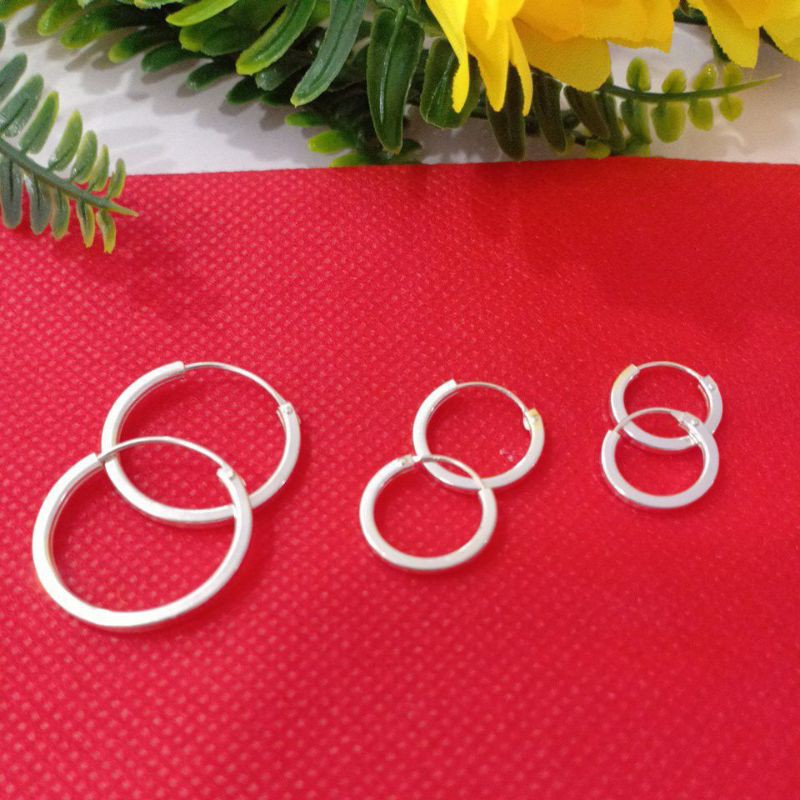 ต่างหูเงินแท้92.5 ต่างหูห่วง ทรงกลมขอบเหลี่ยม หนา1.5มิล เครื่องประดับแฟชั่นสำหรับผู้หญิง