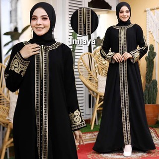 Abaya ชุดเดรส ปักลายลูกไม้ สีดํา