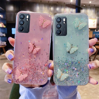 2021 New เคสโทรศัพท์ Handphone OPPO Reno6 Z /Reno6 /Reno6 Pro /Reno5 Pro /Reno5 /Reno4 4G /Reno4 Pro 5G Phone Case Bling Clear Black Green Pink Transparent Star Space TPU Softcase Butterfly Back Cover เคส OPPO Reno6Z 5G