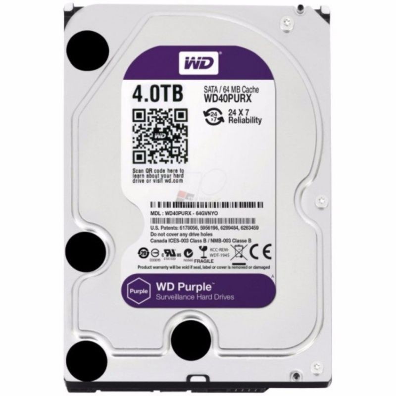 WD Purple 4TB 3.5" Harddisk for CCTV - WD40PURZ ( สีม่วง ) (by SYNNEX)