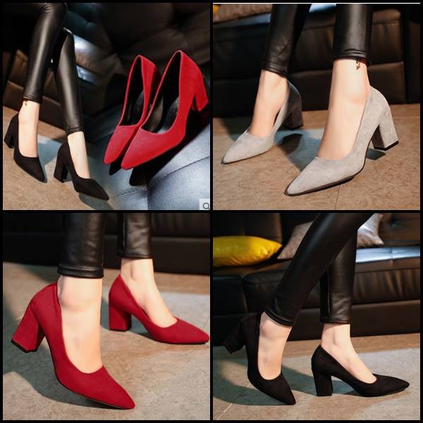 รองเท้า fitflop ✨ คัชชูหัวแหลมส้นสูงผู้หญิง รองเท้าส้นสูงแฟชั่นขายดี รองเท้าคัชชูส้นสูง 3 นิ้ว สีเทา / สีดำ / สีแดง ✨