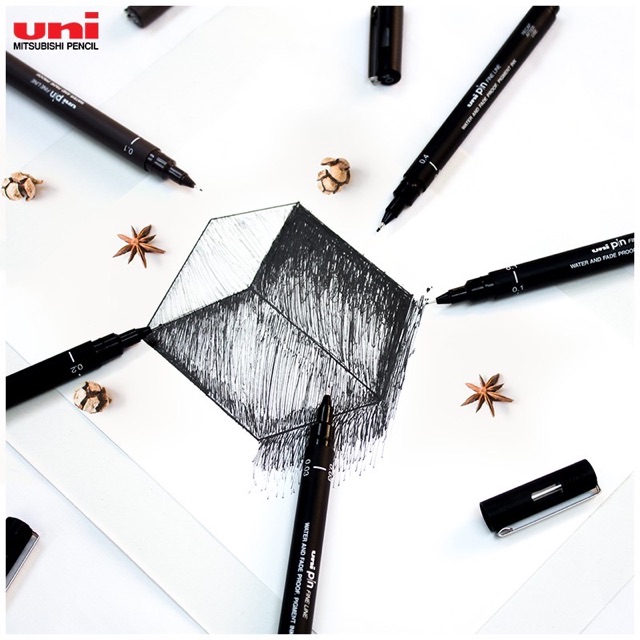 Uni pin fine line / brush I ปากกาตัดเส้นหัวสักหลาดสีดำ/น้ำเงิน/สีน้ำตาล/สีเทา และปากกาหัวพู่กันสีดำ