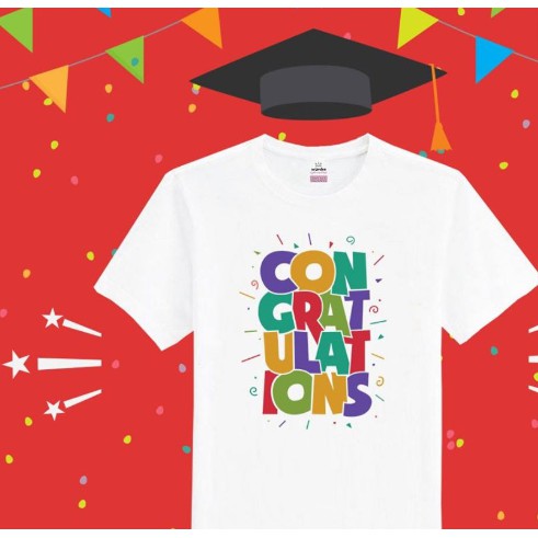 เสื้อเรียนจบ รับปริญญา บัญฑิตน้อย congratulations สีขาว ใส่เป็นทีม ถ่ายรูปสวย เนื้อผ้านุ่มใส่สบาย ไม่ยับง่าย