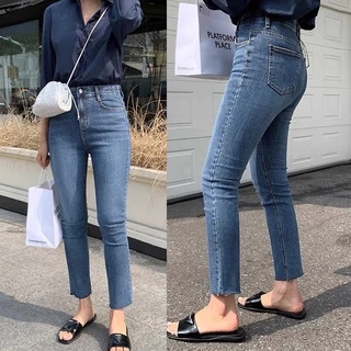 S-XL ยีนส์ขายาวเอวสูงดีไซน์สวยๆ สไตล์เกาหลีสินค้าพร้อมส่งห้ามพลาด