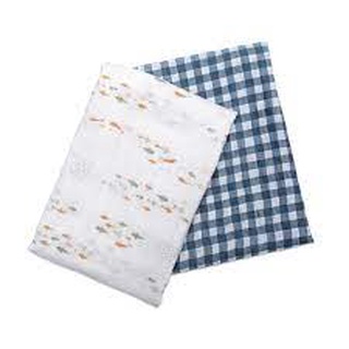 Lulujo ชุดผ้าอ้อมมสลินคอตตอน 2-pack Cotton Swaddles - Fish / Navy Gingham