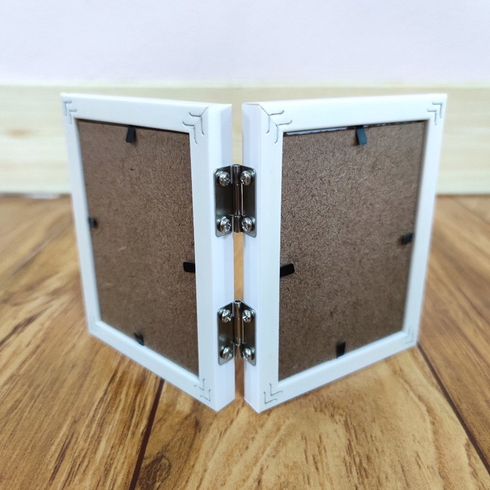 กรอบรูป 3x4 นิ้ว กรอบคู่ 3x4 สีขาว กรอบรูปมินิมอล (มีกระจก) ตั้งได้ แขวนได้ ขอบหนา 0.5 นิ้ว กรอบรูปของขวัญ - รูปที่ 4