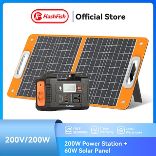 Flashfish 200W Powerbox แบบพกพาพร้อมเซลล์แสงอาทิตย์ 60 วัตต์ Solar Cells แหล่งจ่ายไฟกลางแจ้งสำหรับการตั้งแคมป์ฉุกเฉิน