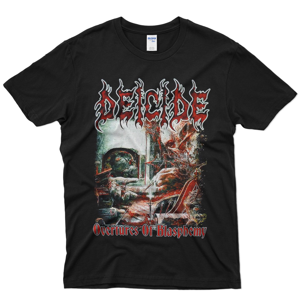 คุณภาพสูงโลหะ Tshirt พิมพ์ที่กําหนดเอง Streetwear Deicide Overtures Of Blasphemy Tshirt Design