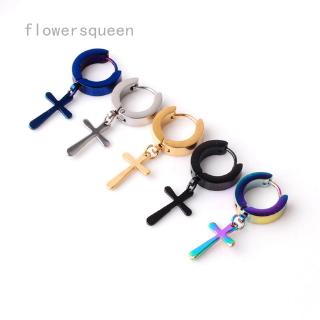 flowersqueen เครื่องประดับผู้หญิงต่างหูจี้ไม้กางเขนสแตนเลส