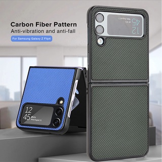 For Sumsung Flip 4 Case Luxury Carbon Fiber Pattern Folding Cover For Galaxy Z Flip4 Zflip4 Matte Hard PC Shockproof shell