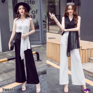 👗Pfashion [ส่งไว!!🚛] P6979  	Set 2 ชิ้น เสื้อหางปลา+กางเกงขายาว   Set of 2 pieces. Fishtail shirt + pants.