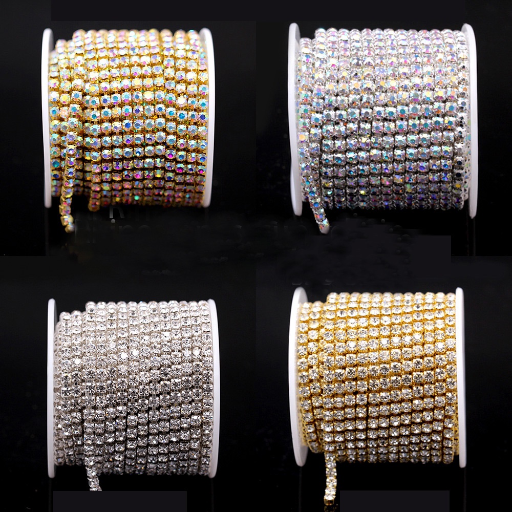 10yards/ม้วนss6 ss8 ss10 ss12 ss16 SS18 เงาABคริสตัลRhinestoneโซ่เย็บบนกาว-บนปิดโซ่สําหรับDIYโบว์เครื่องประดับทําเสื้อผ้าเครื่องแต่งกายอุปกรณ์เสริมTrimถ้วยโซ่