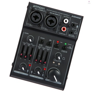 Ammoon AGM02 เครื่องมิกเซอร์เสียงดิจิทัล 2 ช่องทาง 2-band EQ 48V Phantom