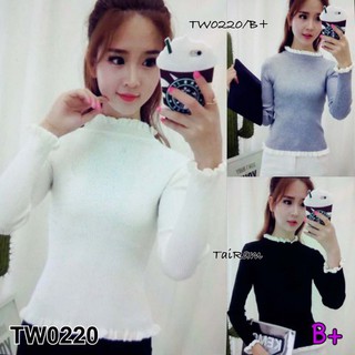 TwinsShopVip💗พร้อมส่ง TW0220 เสื้อไหมพรม คอระบาย