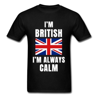 [S-5XL] เสื้อยืดลําลอง ผ้าฝ้ายแท้ แขนสั้น คอกลม พิมพ์ลาย Im British Im Always Calm แฟชั่นฤดูร้อน สําหรับผู้ชาย