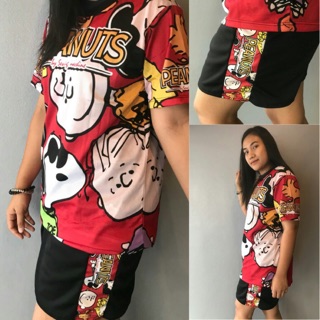 กางเกงขาสั้นเอวสูง &amp; เสื้อยืด ลายPeanuts