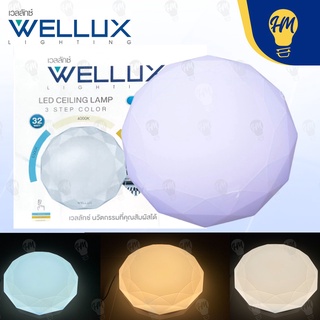 Wellux โคมไฟติดเพดาน LED 32w. ลายเพชร  3 แสง (แสงขาว แสงคูลไวท์ และแสงวอร์ม) โคมไฟ LED โคมไฟซาลาเปา