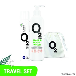 O2 KLEAN TRAVEL SET + BAG ( Spray 100 ml / Hair&amp;body wash 290ml )