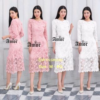 ชุดเดรส ชุดลูกไม้ ชุดไปงาน ชุดออกงาน ชุดคนอ้วน ชุดสีชมพู ชุดสีขาว 224 #🌸 Amor Elegant 3D Lace Dress 🌸