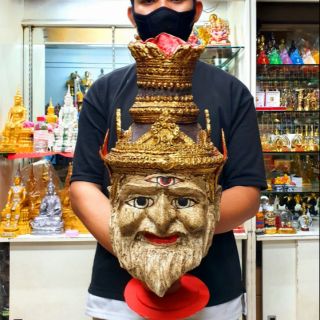 เศียรบรมครูปู่ฤๅษีตาไฟ ขนาดครอบ ปั้นด้วยว่านงานทำเก่า