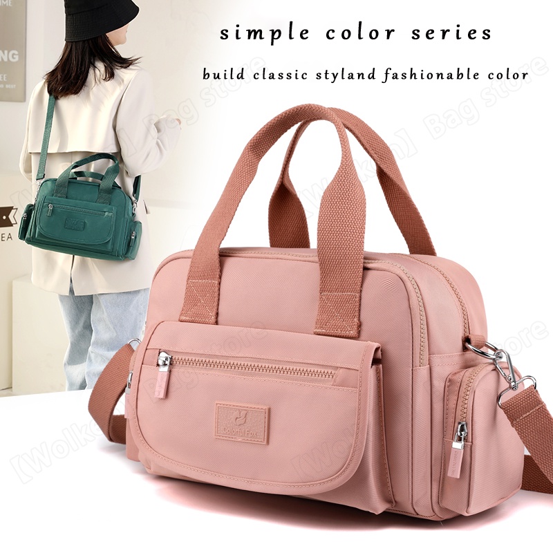 【Colorful Fox】กระเป๋าถือแฟชั่นเกาหลี สําหรับผู้หญิง กระเป๋าสะพายไหล่ ไนลอน กันน้ํา กระเป๋าสะพายข้าง