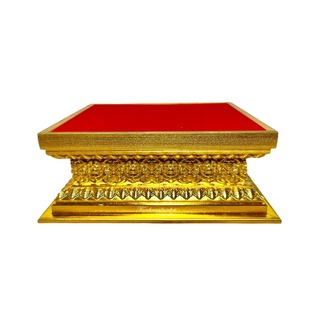 ฐานรองพระ ฐานวางพระ ฐานพระลายดอกพิกุลทอง ฐานสีทอง กำมะหยี่สีแดง ขนาด 8x5 นิ้ว ฐานสูง 3 นิ้ว [พิกุลทอง]