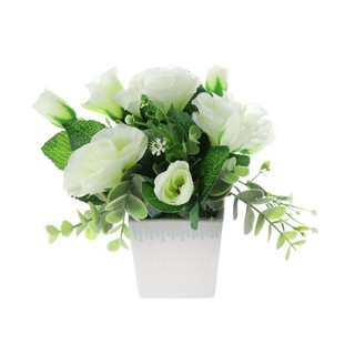 กระถางดอกกุหลาบประดิษฐ์ ฟ้าและดอกไม้ 20ซม. สีขาว ARTIFICIAL ROSE IN POT SKY AND FLOWER 20CM WHITE