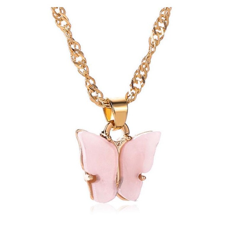 BSM KL-003 สร้อยคอผู้หญิงเกาหลี ผีเสื้อหวาน สีอะคริลิค โซ่ความงามป่า สร้อยคอแฟชั่น