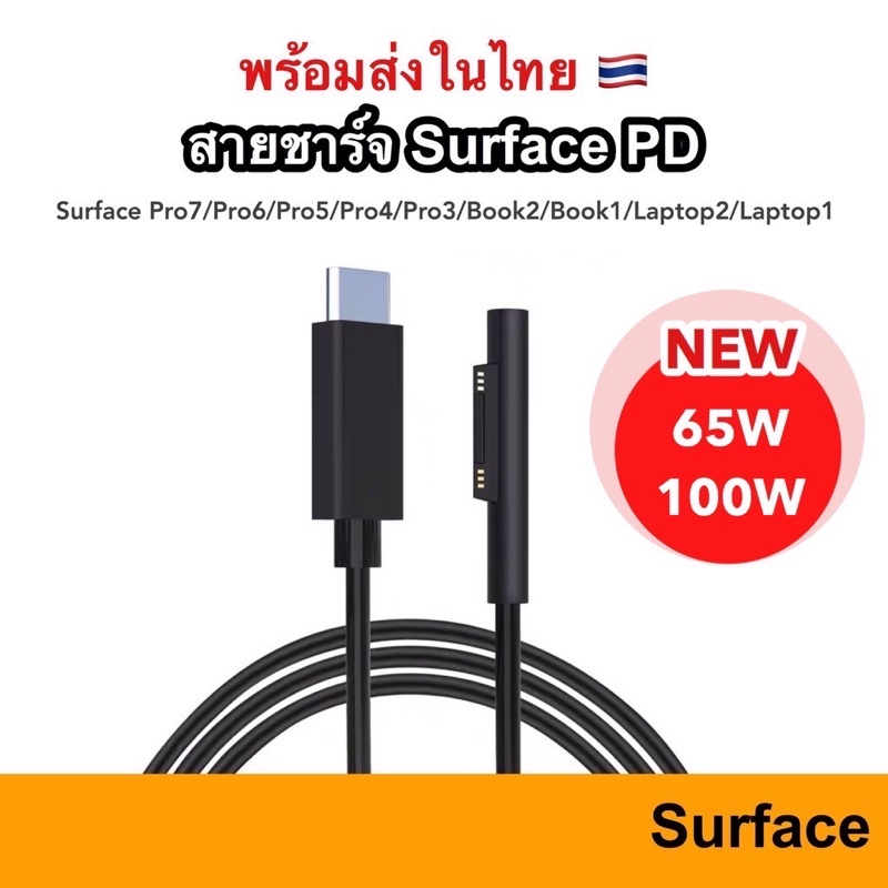 พร้อมส่ง สายชาร์จ Surface 15V PD Charger Surface Connect to USB-C for Pro X 7 6 5 4 3 / Surface Book USB C ชาร์จ Charge