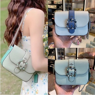 [ของแท้ 100%] Coach ใหม่ผู้หญิงกระเป๋า Gemma ทรงกล่องพร้อมกระเป๋าสะพาย crossbody แบบฝาพับเพชร C1421 C3415 C2781