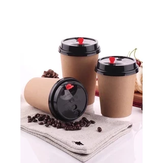 แก้วกาแฟร้อน (25ใบ) สีน้ำตาลคราฟท์ พร้อมฝาขนาด 8oz 14oz 16oz แก้วหนา 2ชั้น