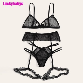 (Luckybabys) ชุดชั้นในสตรี เซ็กซี่ ลูกไม้ เซ่อ ชุดชั้นในหนัง โปร่งใส + ทอง