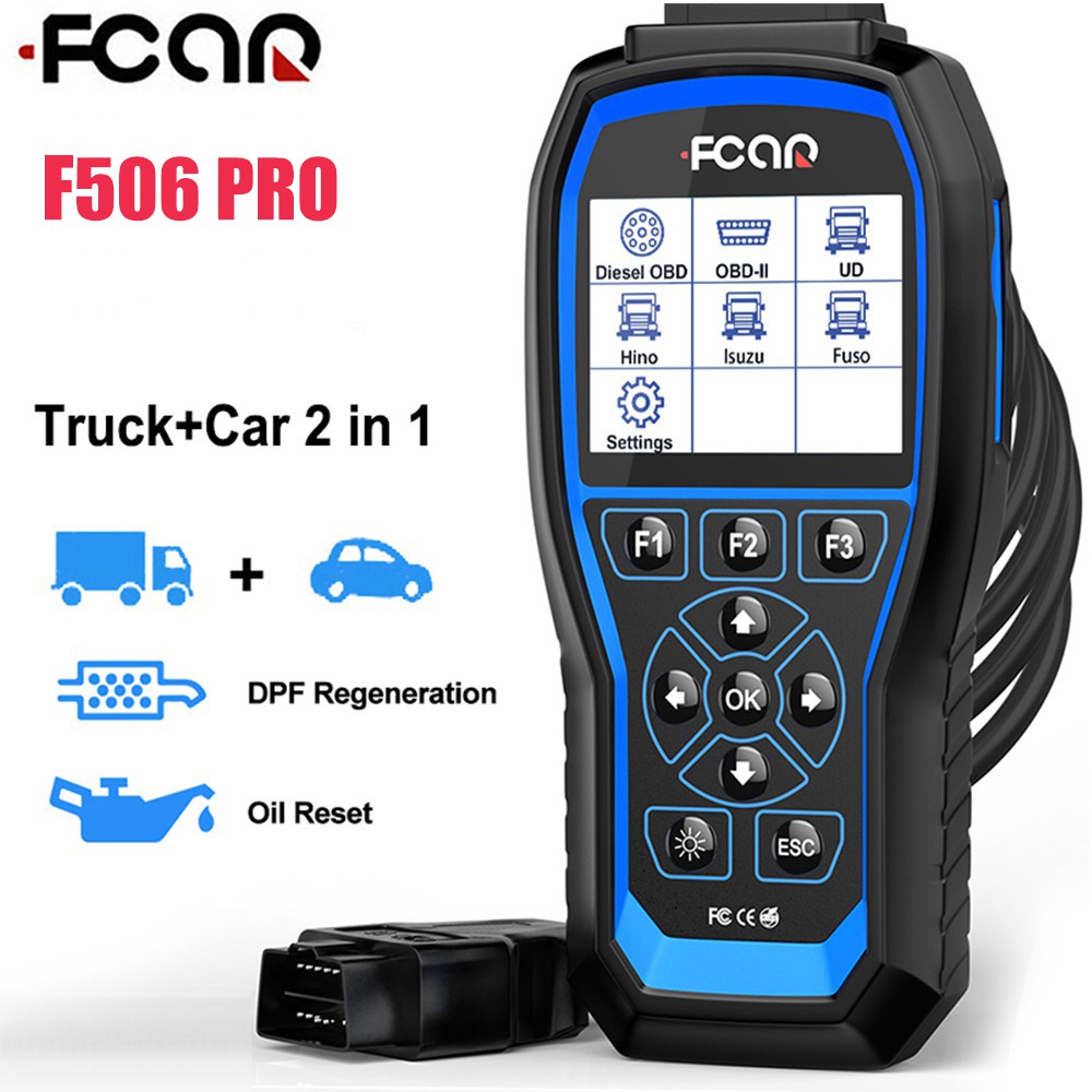 Far F506 PRO 2in1 12V และ 24V Heavy รถบรรทุก OBD2 เครื ่ องสแกนเนอร ์ HOBD สําหรับ Hino Fuso UD Isuzu ดีเซลรถกระบะรถบัส Excavator Duty Full ระบบสแกน