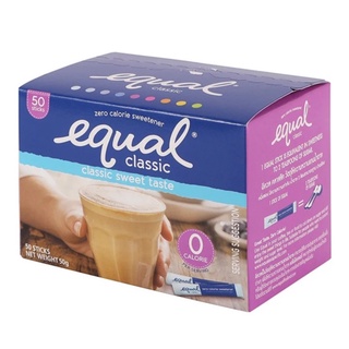 Equal Classic Sweetener อิควล คลาสสิค ชนิดผง สารให้ความหวาน แทนน้ำตาล จำนวน 1 กล่อง บรรจุ 50 ซอง 06091